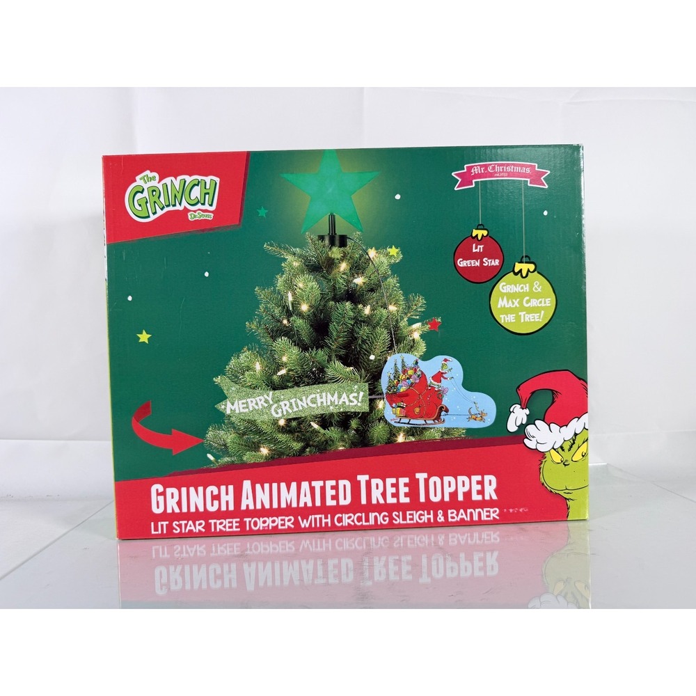 Grinch Animated Tree Topper Mr Christmas 2025 Lighted Star Circling Sleigh New